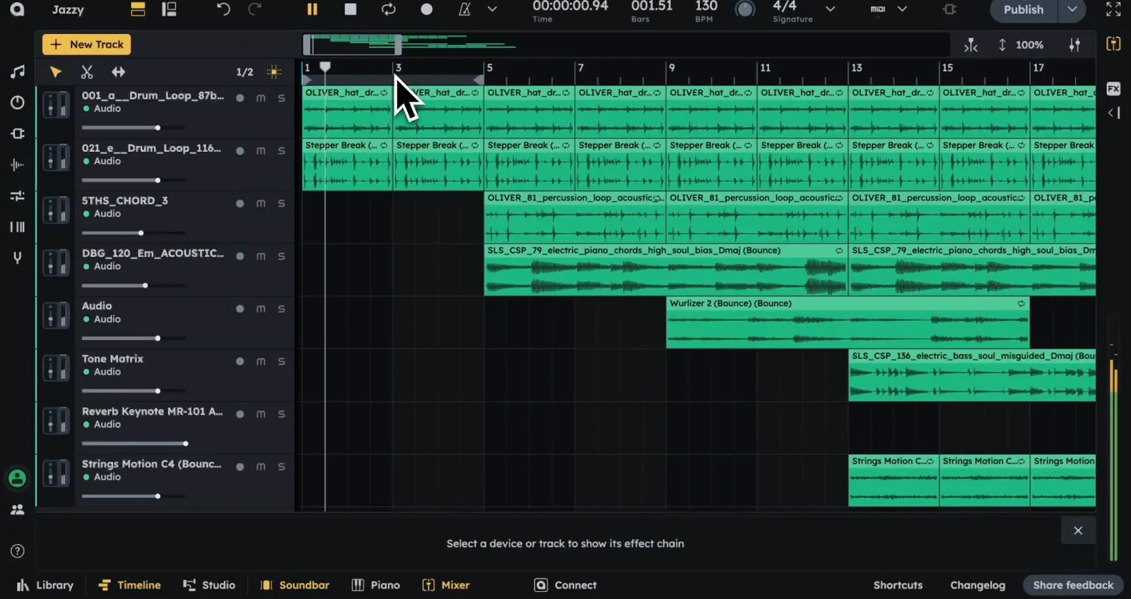 A Seedbed project open in Audiotool