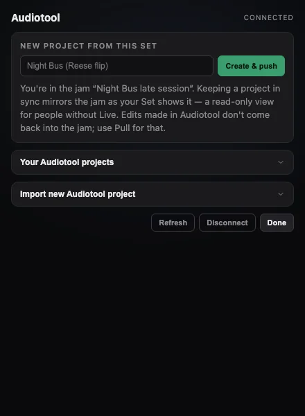 The Audiotool panel inside the Seedbed extension in Ableton Live