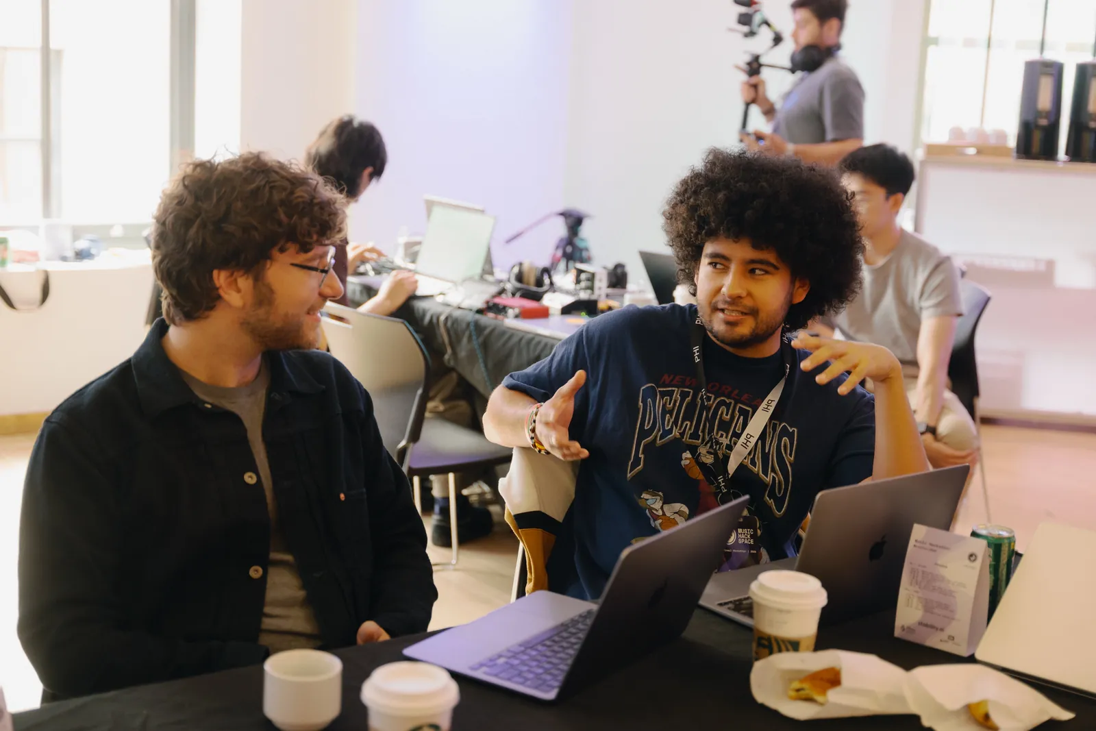 Producers working on Seedbed together at a Music Hackspace hackathon